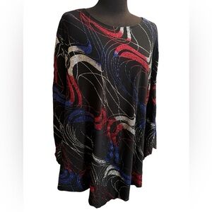 VINTAGE 2 PIECE SET PLUS SIZE KELLY LYNN Sparkly Black Red Blue Size 1X 4th July